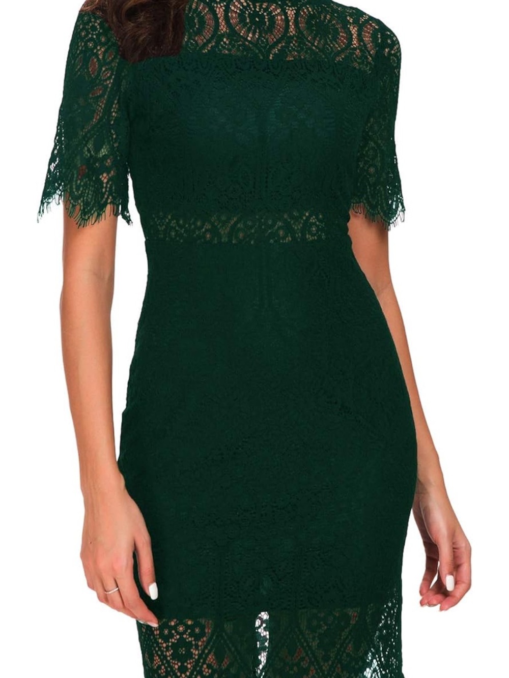 Elegant High Neck Green Lace Cocktail Dress
